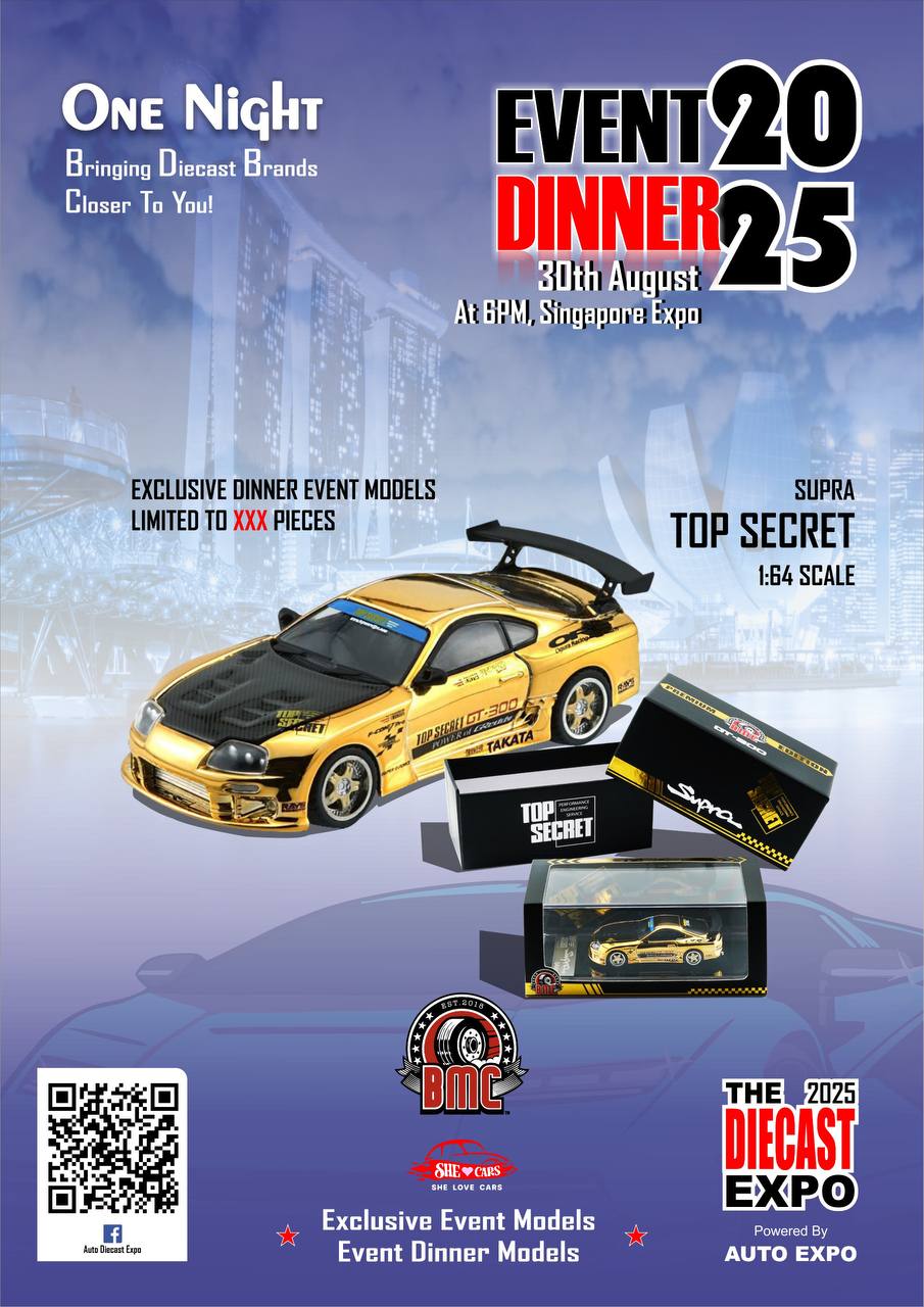 BM Creations 1/64 Top Secret GT-300 Toyota Supra (JZA80) Chrome Gold (SG Delux) - The Diecast Expo 2025 Singapore Dinner Exclusive