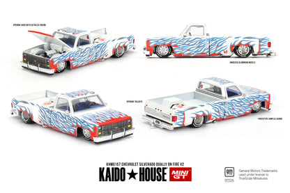 Mini GT x Kaido House 1/64 Chevrolet Silverado Dually on Fire V2 White