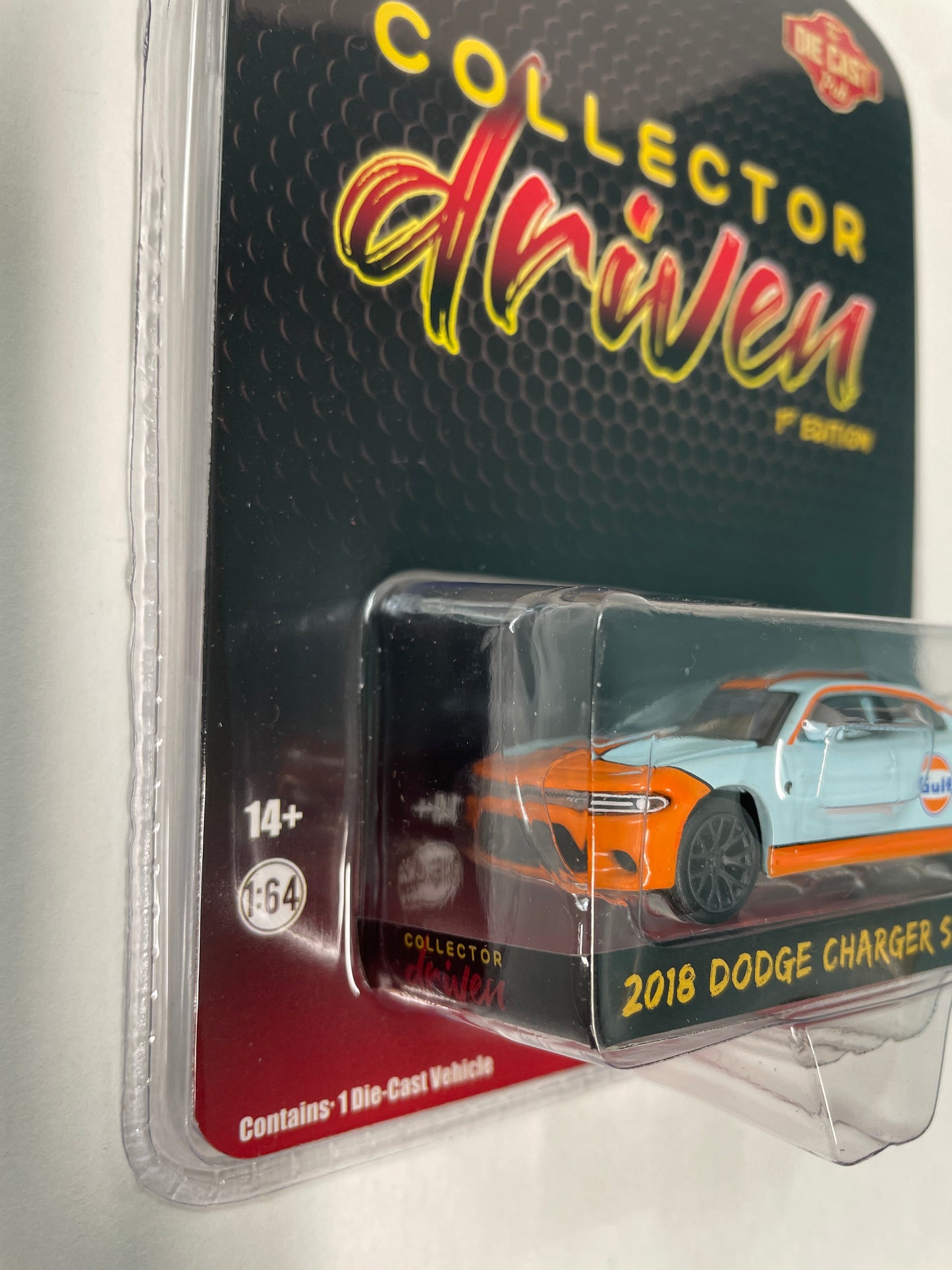 Greenlight 1/64 Collector Driven 1st Edition 2018 Dodge Charger SRT Hellcat Gulf Blue & Orange - 51501-A
