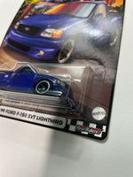 Hot Wheels 1/64 Boulevard Mix W ‘99 Ford F-150 SVT Lightning Blue - Damaged Card