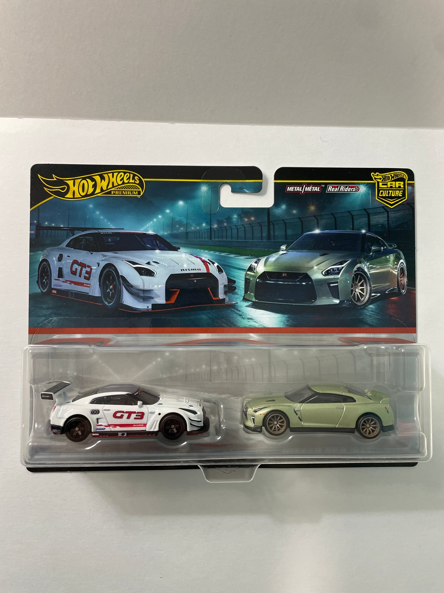 Hot Wheels 1/64 Premium Car Culture 2 Pack Nissan GT-R Nismo GT3 White & Nissan GT-R (R35) Green - JBL05