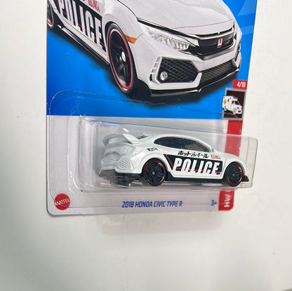 *Japan Card* Hot Wheels 1/64 2018 Honda Civic Type R Police White - Damaged Card