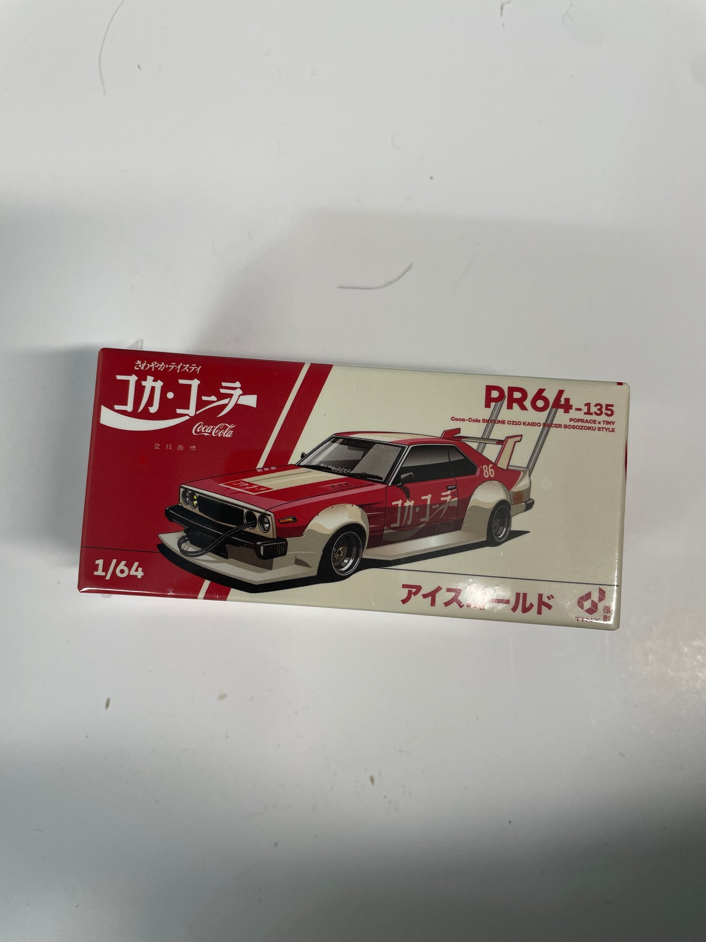Pop Race x Tiny 1/64 Coca Cola Nissan Skyline C210 Kaido Racer (BOSOZOKU STYLE) Red - Pr64-0135