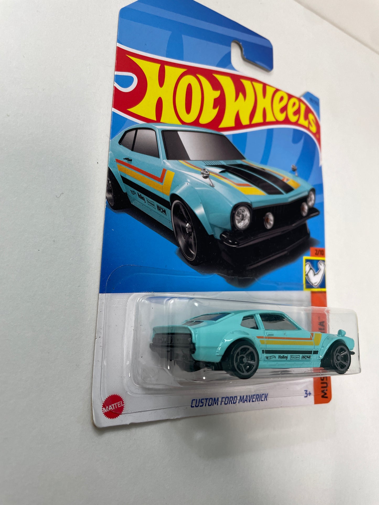 Hot Wheels 1/64 Custom Ford Maverick Blue - Damaged Box