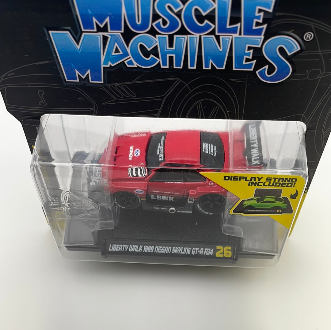 Muscle Machines 1/64 Liberty Walk 1999 Nissan Skyline GT-R R34 Red - Damaged Card