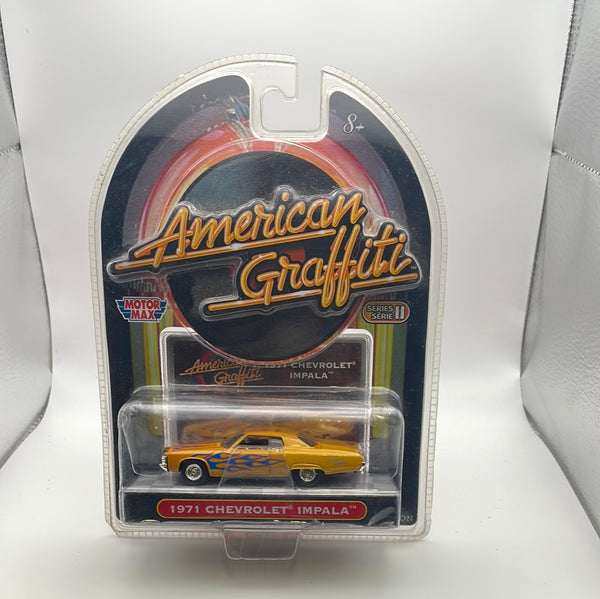 Motor Max 1/64 American Graffiti 1971 Chevrolet Impala Yellow - Damaged Card