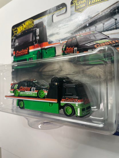 Hot Wheels 1/64 Car Culture Team Transport ‘96 Honda Accord w/ Fleet Street Green & Black - Damaged Card