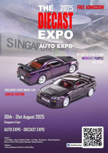 Demon King Auto 1/64 2025 Auto Expo Singapore Nissan Skyline GTR-R34 Purple