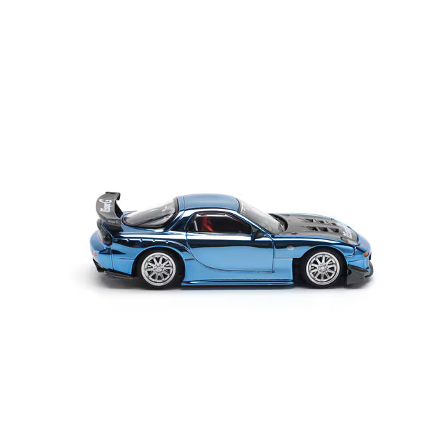 Pop Race 1/64 Mazda RX7 RE-Amemiya  Widebody Blue Chrome - PR64-0223