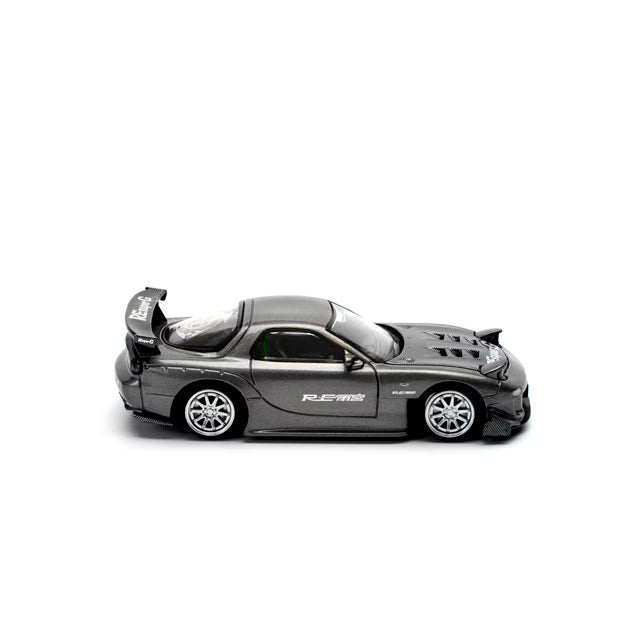 Pop Race 1/64 Mazda RX7 Re-Amemiya Widebody Gun Metal Black - PR64-0255