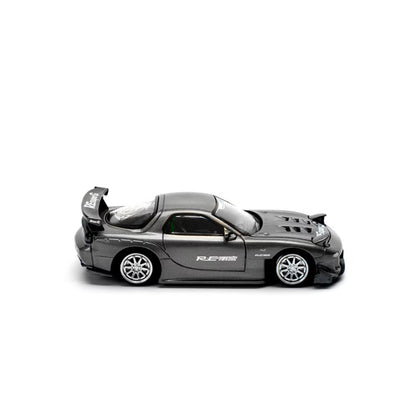 Pop Race 1/64 Mazda RX7 Re-Amemiya Widebody Gun Metal Black - PR64-0255