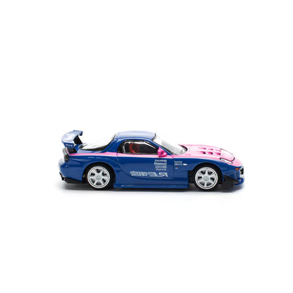 Pop Race 1/64 Mazda RX7 RE-AMEMIYA Blue Pink - PR64-0240