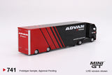 Mini GT 1/64 Mercedes-Benz Actros w/ Racing Transporter "ADVAN" Red & Black