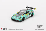 Mini GT 1/64 Porsche 911 GT3 R #28 2023 FIA GT World Cup 70th Macau Grand Prix HubAuto Racing Teal