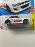 Hot Wheels 1/64 ‘98 Subaru Impreza 22B-STI Version White & Red - Damaged Card