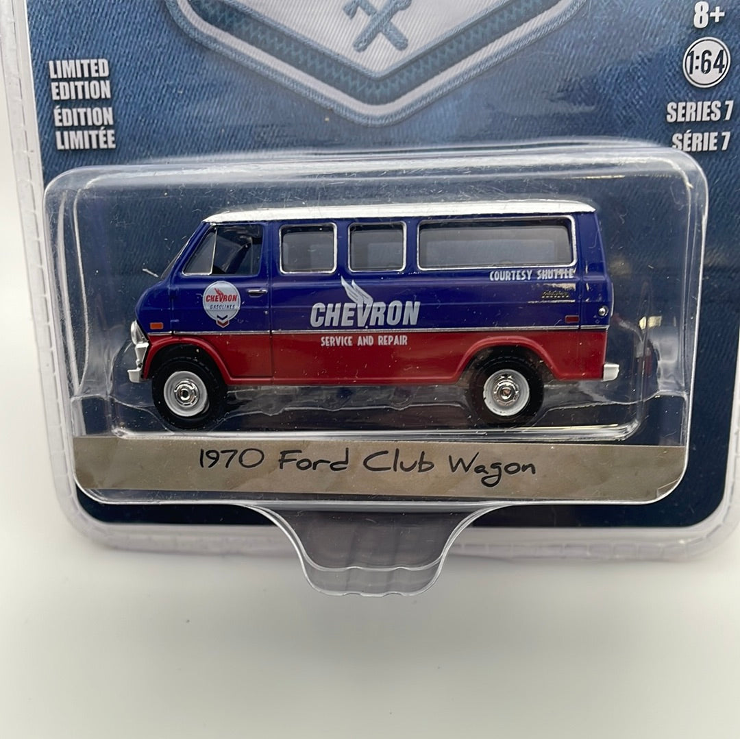 1/64 Greenlight Blue Collar Collection 1970 Ford Club Wagon Blue