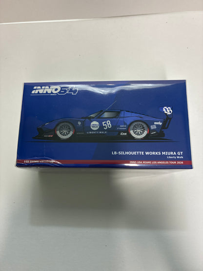 Inno64 1/64 USA Miami Los Angeles Tour 2026 LB-Silhouette Works Lamborghini Miura GT Blue - IN64-LBMIURA-03-USAT26 - Damaged Box