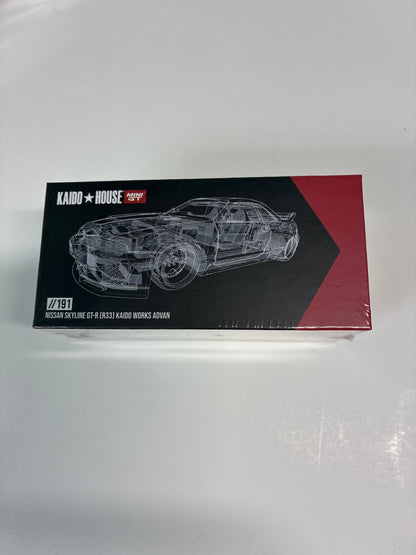 Mini GT x Kaido House 1/64 Nissan Skyline GT-R (R33) Kaido Works ADVAN Red & Black - KHMG191