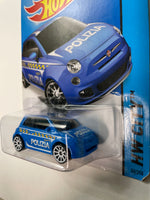 Hot Wheels 1/64 Fiat 500 Polizia Blue - Damaged Card