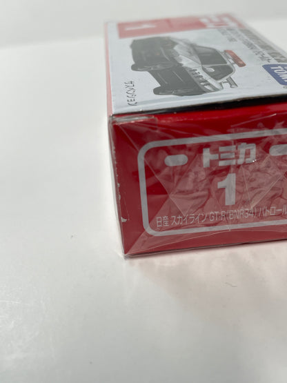 Tomica 1/62 #1 Nissan Skyline GT-R (BNR34) Police Car White & Black - 17486 - Damaged Box
