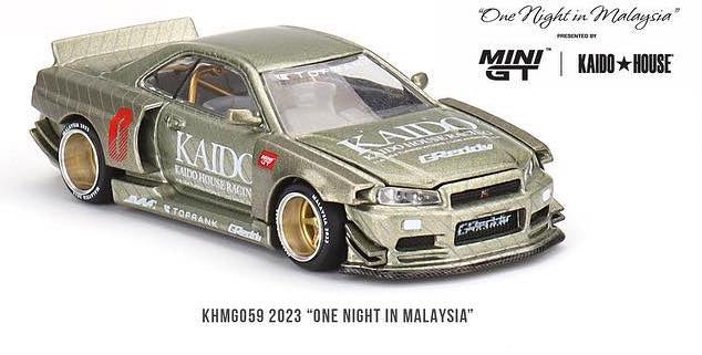 Mini GT x Kaido House 1/64 2023 “One Night in Malaysia” Dinner Car Nissan Skyline GT-R (R34) Kaido Works Millennium Jade Green
