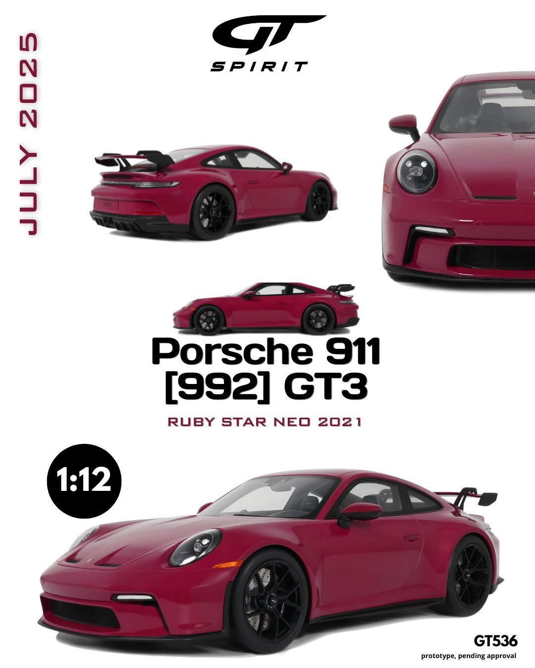 GT Spirit 1/12 2021 Porsche 911 (992) GT3 Resin Series Red
