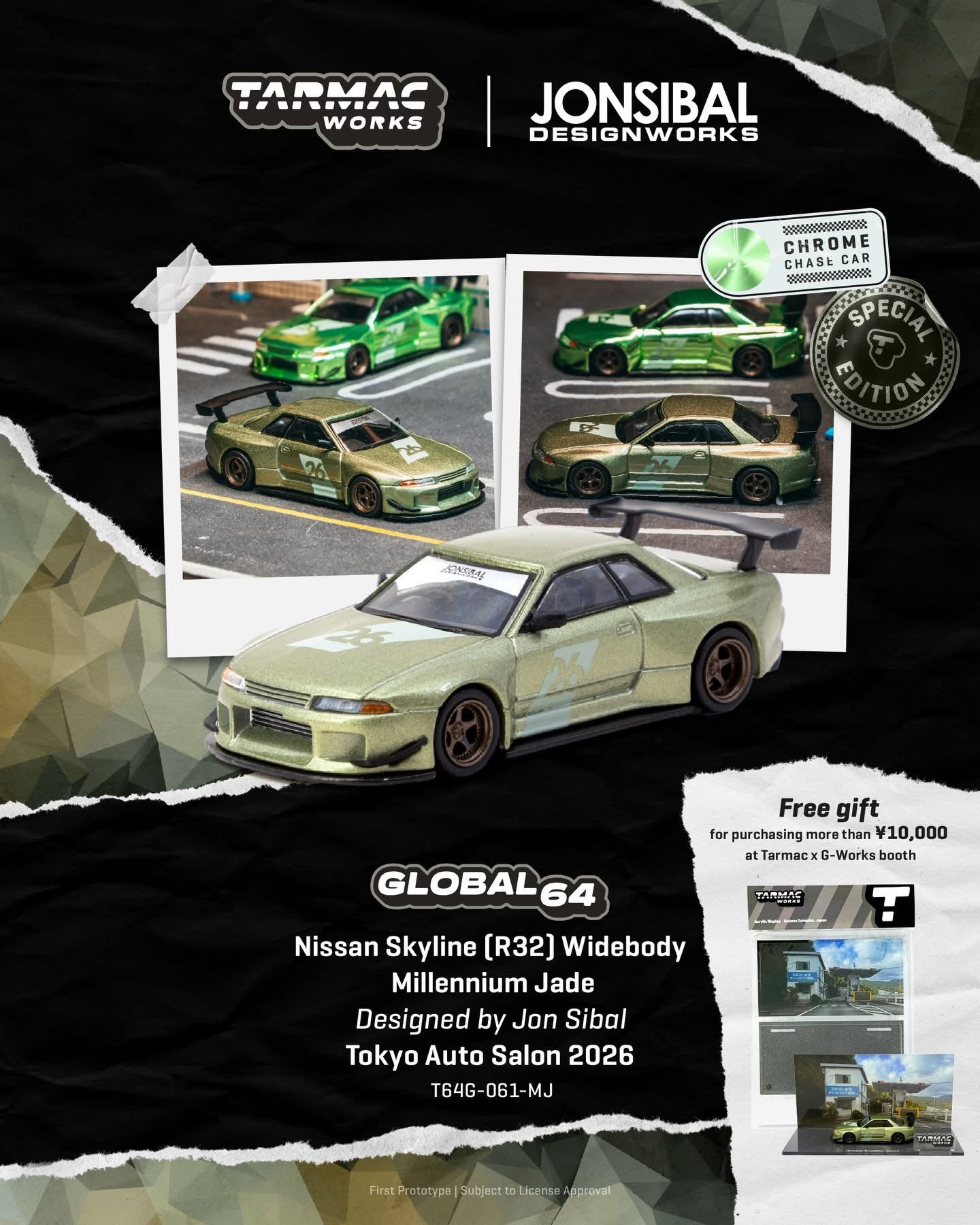 Tarmac Works 1/64 Tokyo Auto Salon Jonsibal Nissan Skyline (R32) Widebody Millennium Jade Global64 - T64G-061-MJ