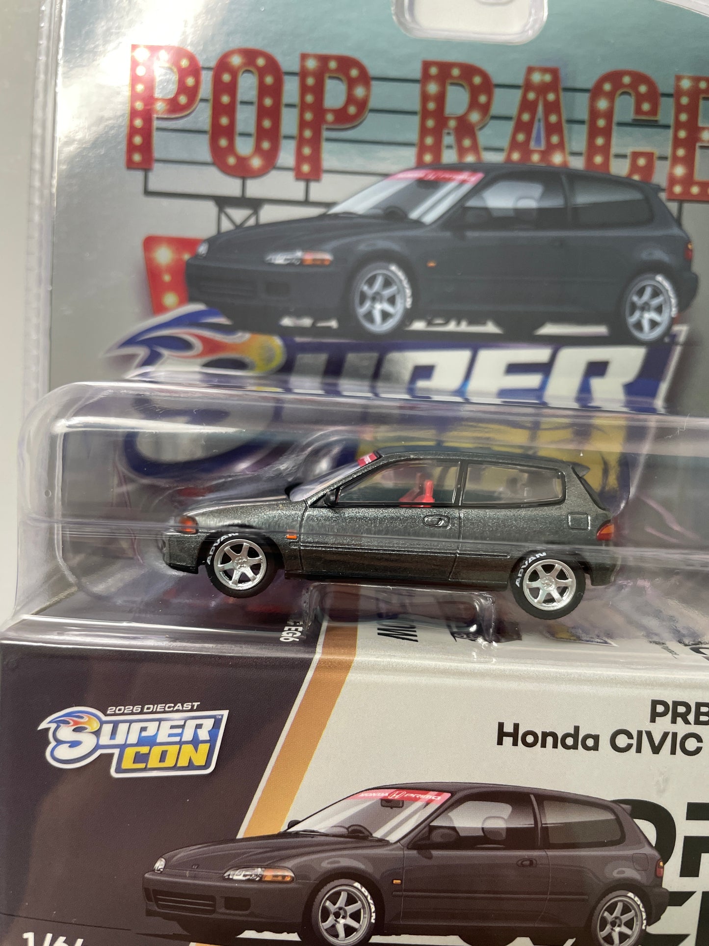 Pop Race 1/64 Honda Civic EG6 Supercon 2026 Edition Dark Grey - PRB002