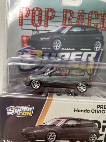 Pop Race 1/64 Honda Civic EG6 Supercon 2026 Edition Dark Grey - PRB002