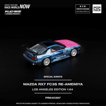 Pop Race 1/64 Mazda RX7 FC3S RE-Amemiya Blue & Pink Los Angeles Edition - PR64-0397