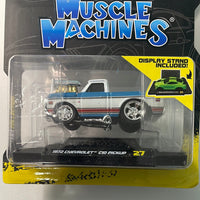 Muscle Machines 1/64 1972 Chevrolet C10 Pickup Blue & White - Damaged Card