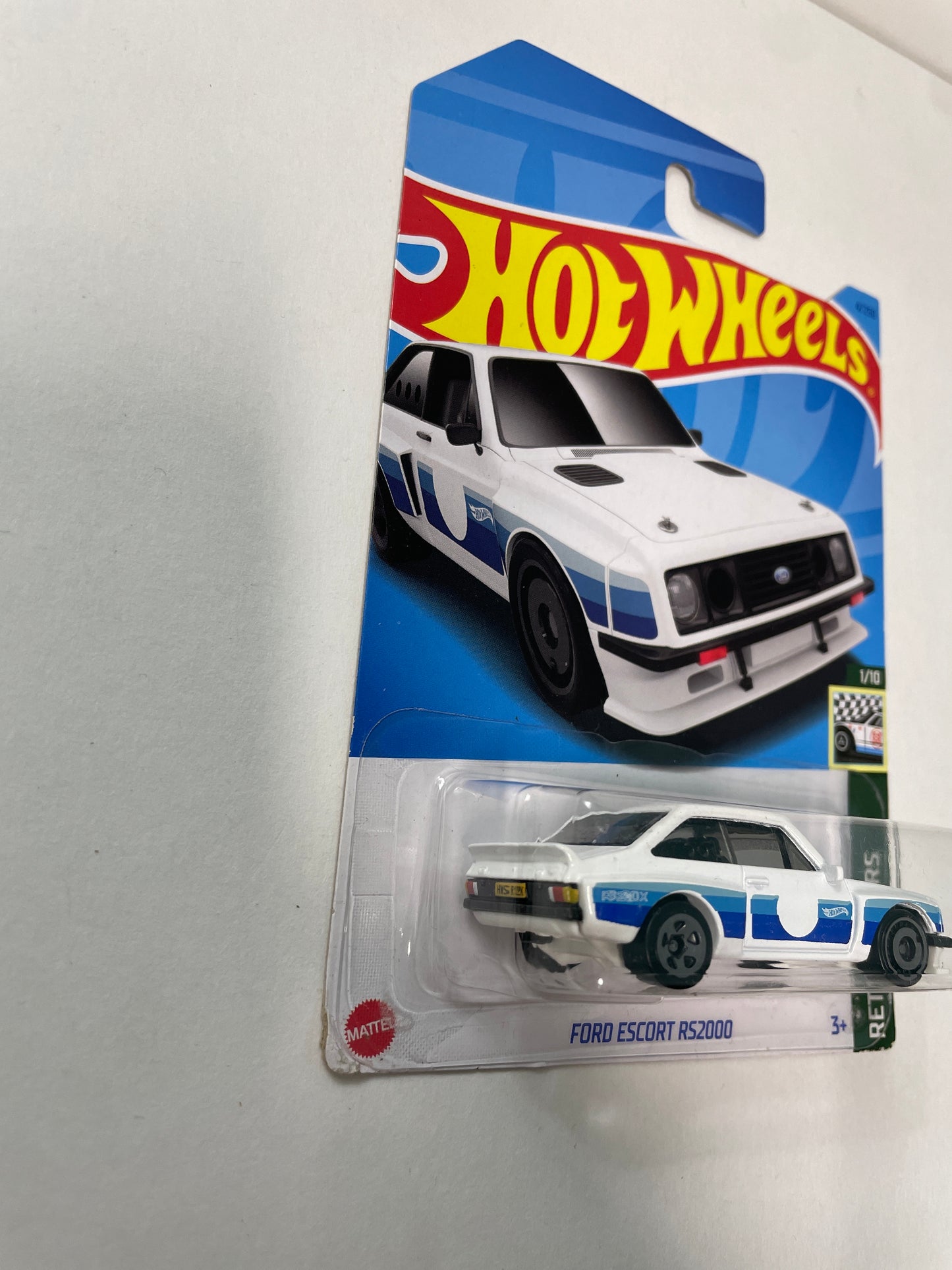 Hot Wheels 1/64 Ford Escort RS2000 White & Blue - Damaged Box