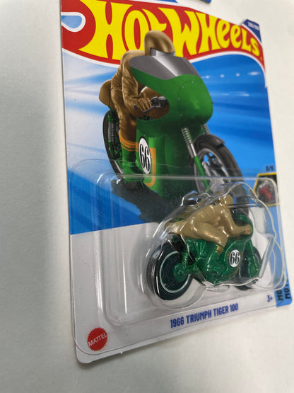 Hot Wheels 1/64 Treasure Hunt 1966 Triumph Tiger 100 Green - Damaged Box