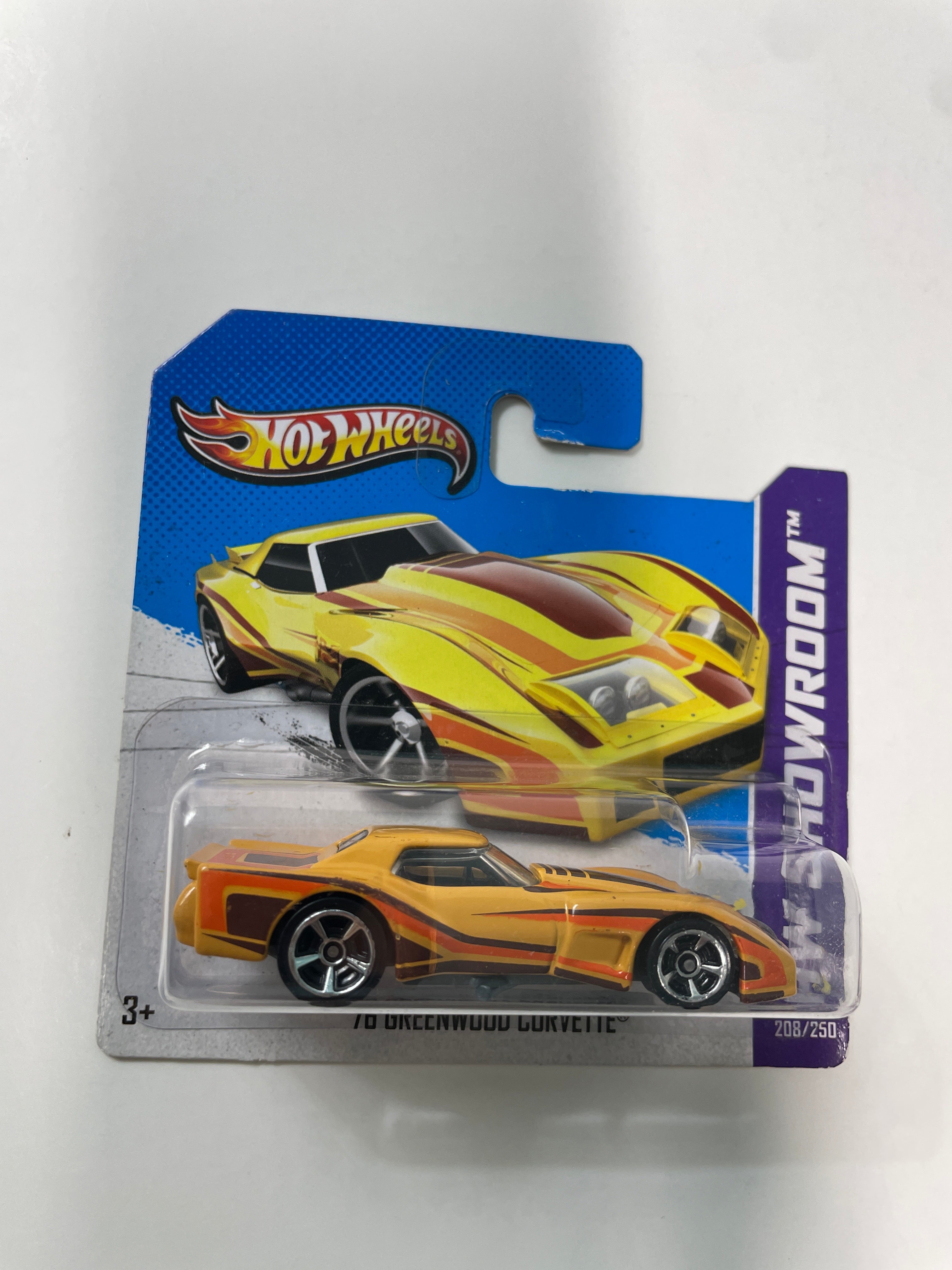 Hot Wheels 1/64 '76 Greenwood Corvette Yellow Short Card - Damaged
