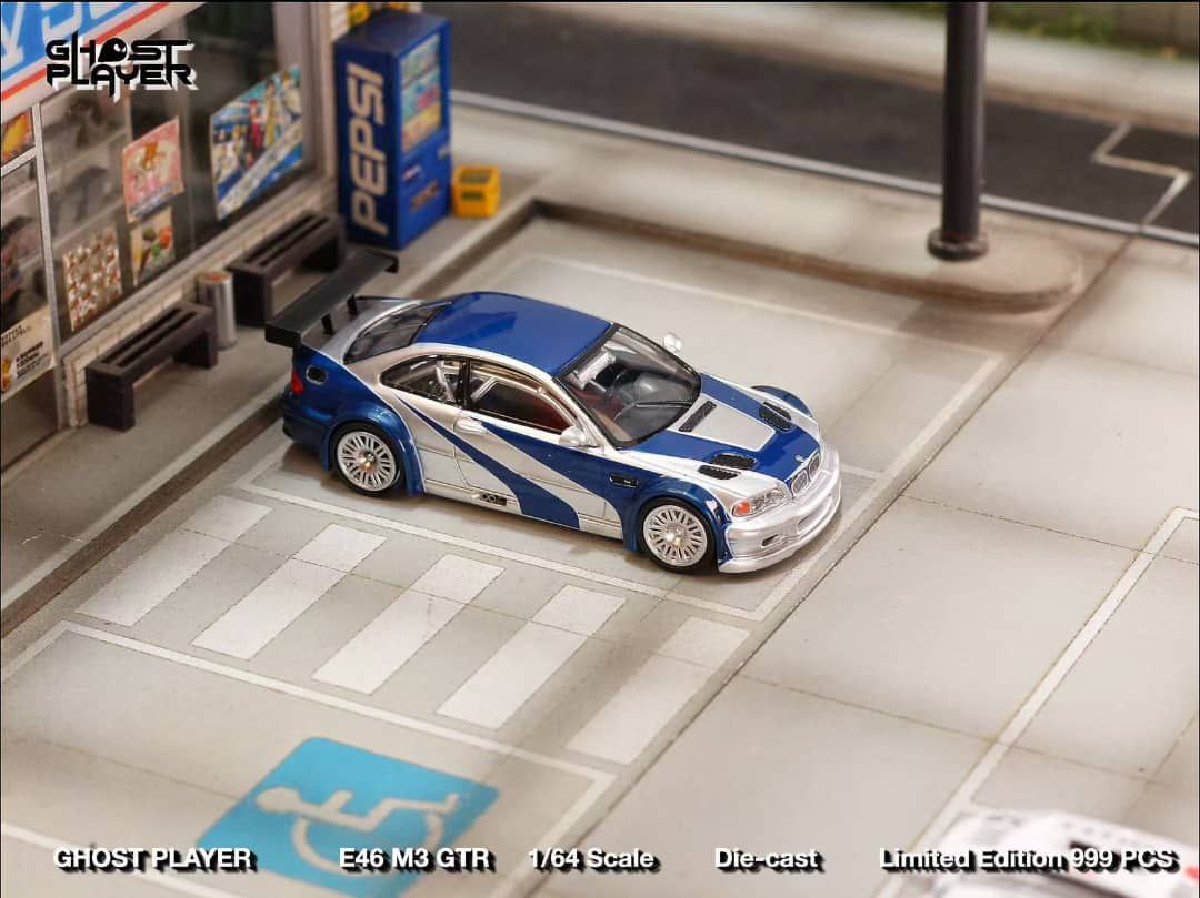Ghost Player 1/64 BMW M3 E46 GTR Silver & Blue Need for Speed
