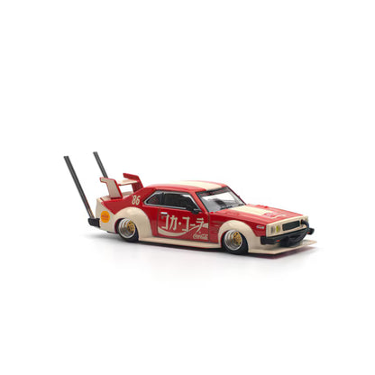 Pop Race x Tiny 1/64 Coca Cola Nissan Skyline C210 Kaido Racer (BOSOZOKU STYLE) Red - Pr64-0135