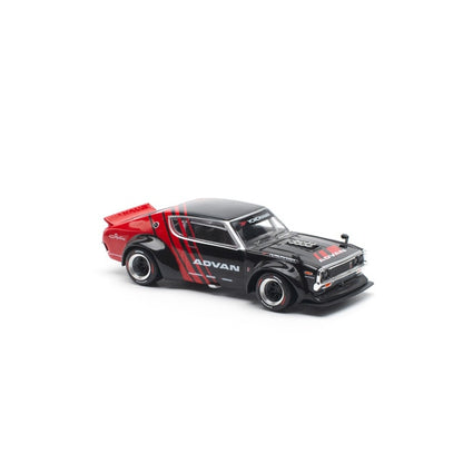 Pop Race 1/64 Nissan Skyline KPGC110 (Kenmeri) Advan Black & Red