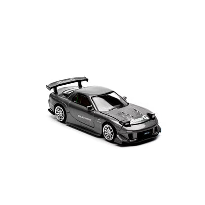 Pop Race 1/64 Mazda RX7 Re-Amemiya Widebody Gun Metal Black - PR64-0255
