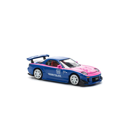 Pop Race 1/64 Mazda RX7 RE-AMEMIYA Blue Pink - PR64-0240