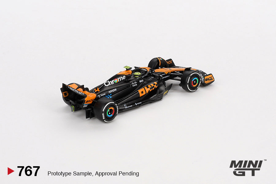 Mini GT 1/64 McLaren MCL60 #4 2023 F1 2023 Japanese GP 2nd Place Lando Norris Black & Orange