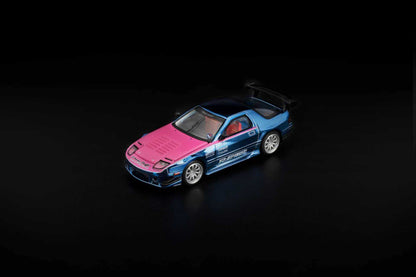 Pop Race 1/64 Mazda RX7 FC3S RE-Amemiya Blue & Pink Los Angeles Edition - PR64-0397
