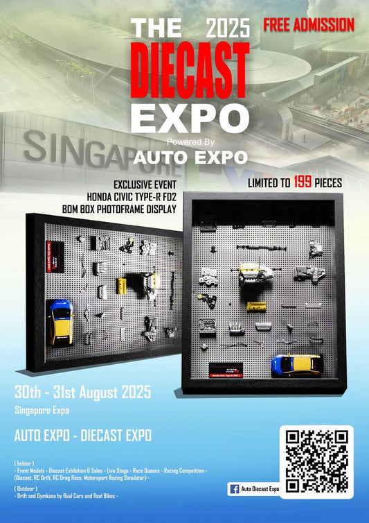Motorhelix 1/64 Box Photoframe Display Honda Civic Type R (FD2) Spoon Blue & Yellow - The Diecast Expo 2025 Singapore Exclusive
