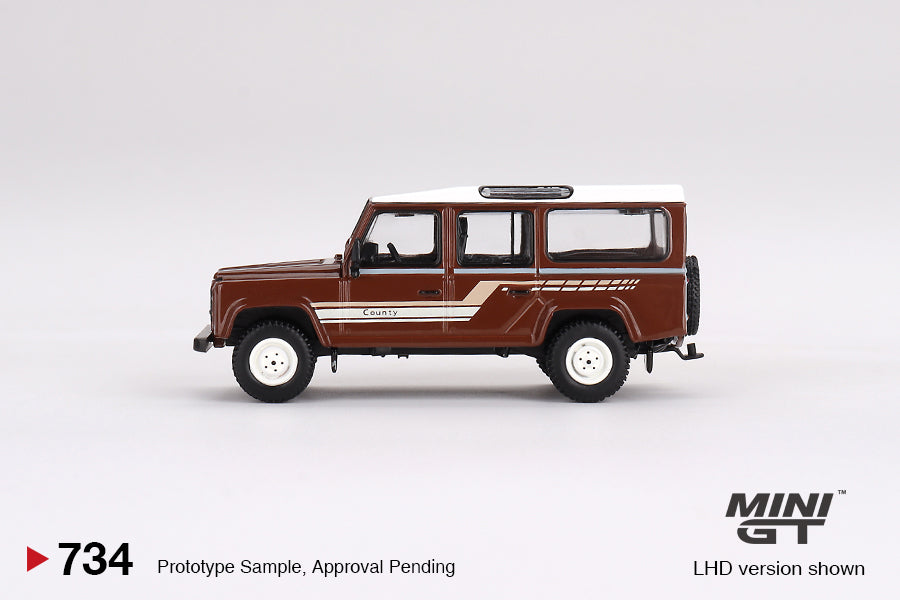 Mini GT 1/64 Land Rover Defender 110 1985 County Station Wagon Russet Brown