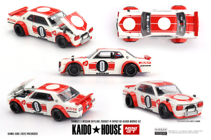 Mini GT x Kaido House 1/64 Nissan Skyline 2000GT-R (KPGC10) Kaido Works V2 White & Red - KHMG211
