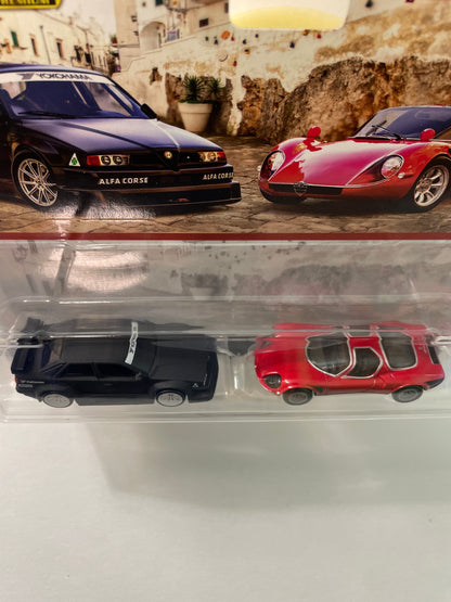 Hot Wheels 1/64 Premium Car Culture 2 Pack Alfa Romeo 155 V6 TI Black & '69 Alfa Romeo 33 Stradale Red - JBK95