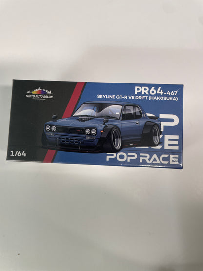 Pop Race 1/64 Tokyo Auto Salon Hong Kong 2025 Nissan Skyline GT-R V8 Drift (Hakosuka) Blue - PR64-0467