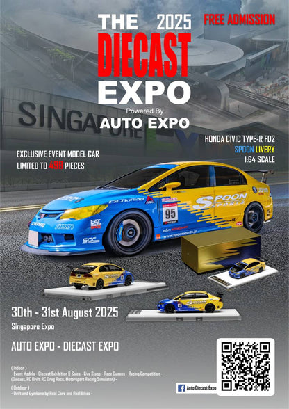 Motorhelix 1/64 Honda Civic Type R (FD2) Spoon Customized Yellow & Blue - The Diecast Expo 2025 Singapore Exclusive