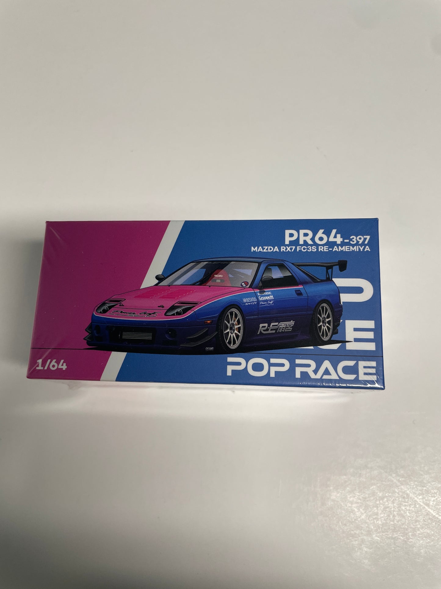 Pop Race 1/64 Mazda RX7 FC3S RE-Amemiya Blue & Pink Los Angeles Edition - PR64-0397