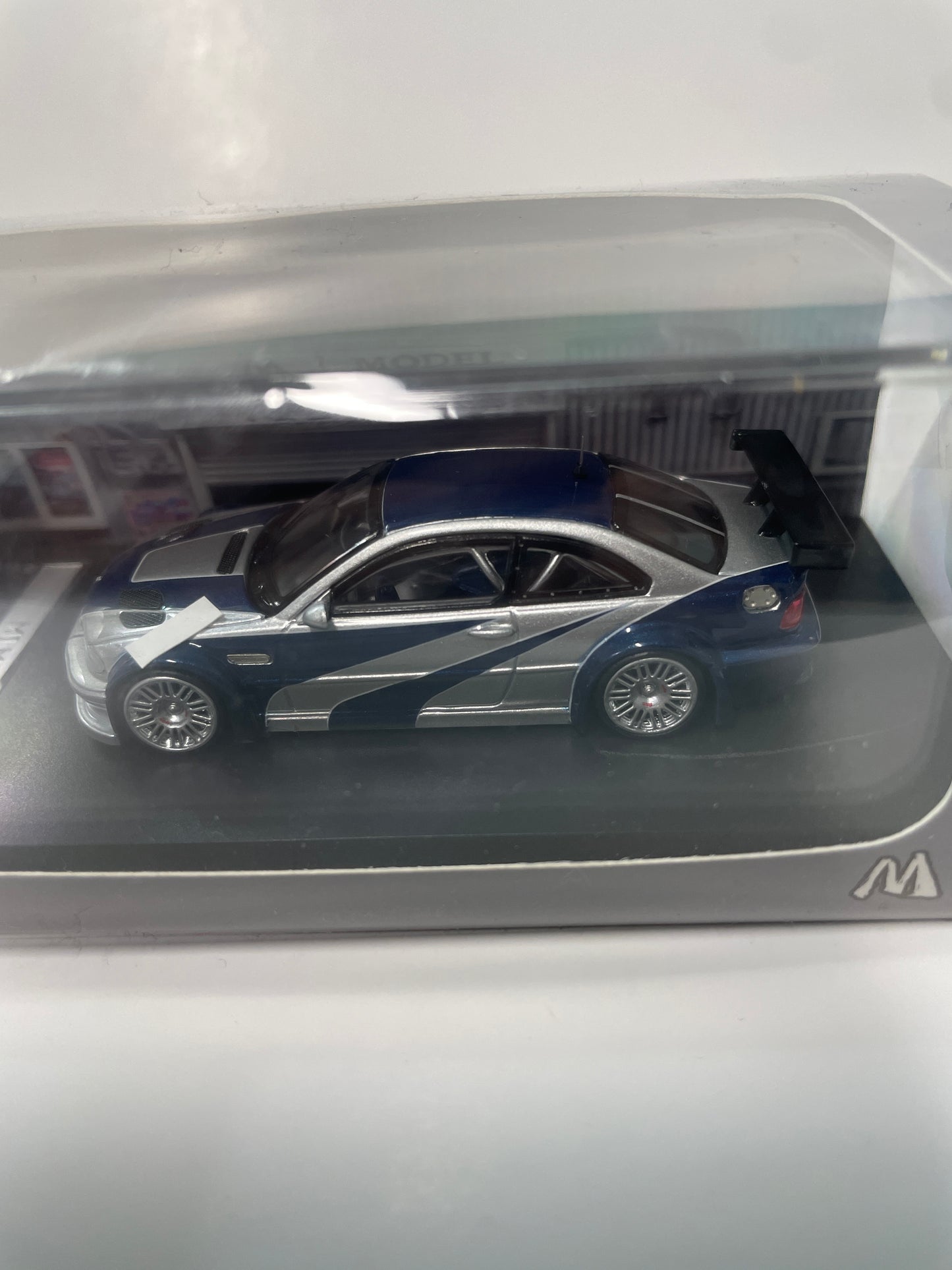 MJ Model 1/64 BMW M3 GTR E46 Silver & Blue Need for Speed