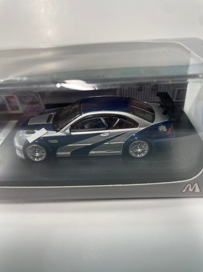 MJ Model 1/64 BMW M3 GTR E46 Silver & Blue Need for Speed